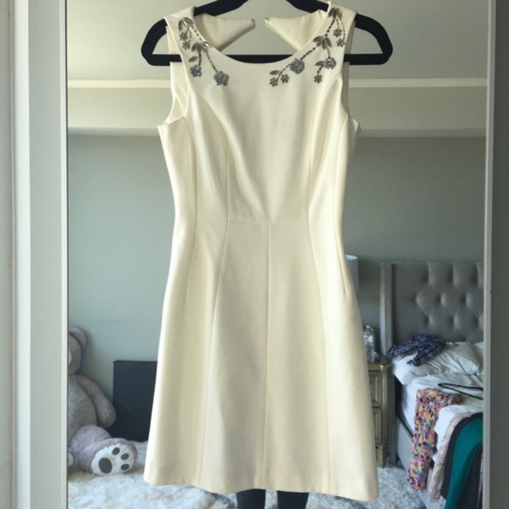 H&m white embellished a line dress fitted